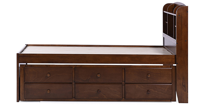 Ateneo Storage Headboard Single Bed With Trundle And Storage(Polished cherry)